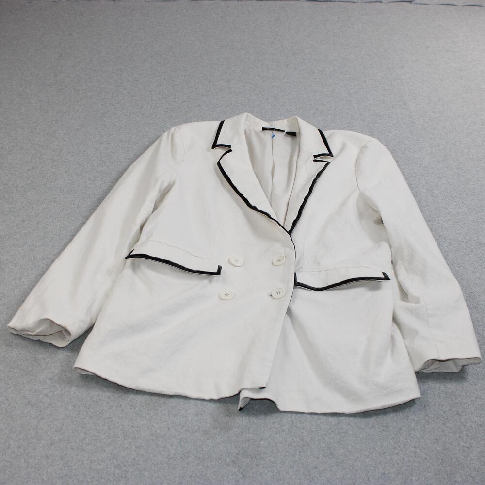 Halogen Blazer Women 1 Small White Linen Piped Double Breasted Jacket Office